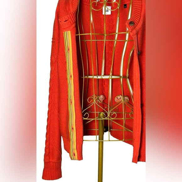 Cabi Orange Cable Knit Button Front Cardigan Sweater w/ Colorful Placket, Large - Picture 8 of 16